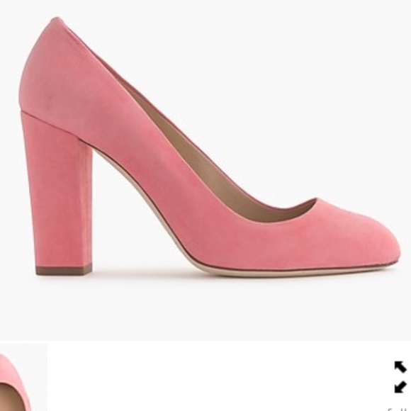 pink suede block heels